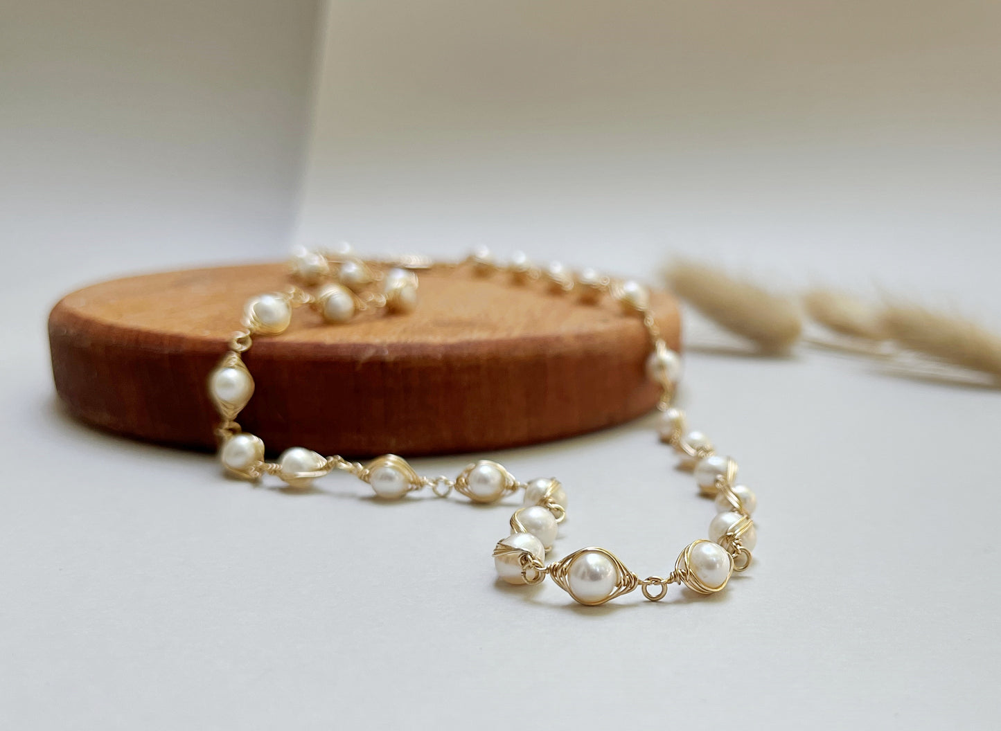 Whimsical Wire Wrap Pearl Necklace