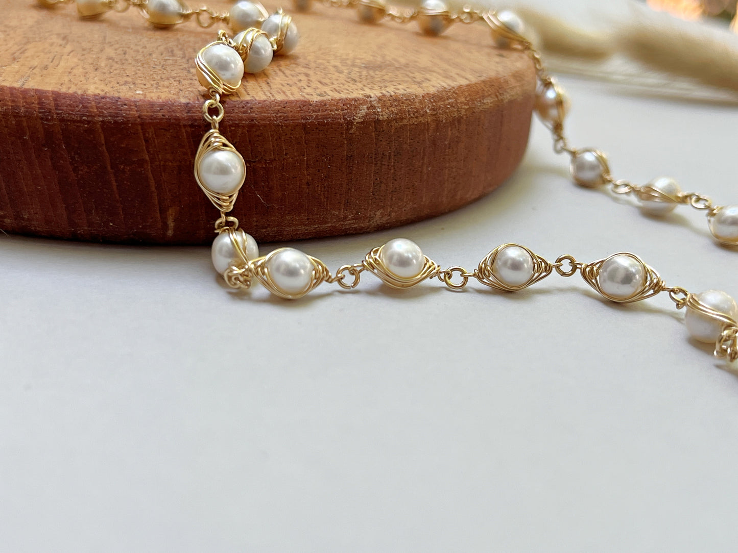 Whimsical Wire Wrap Pearl Necklace