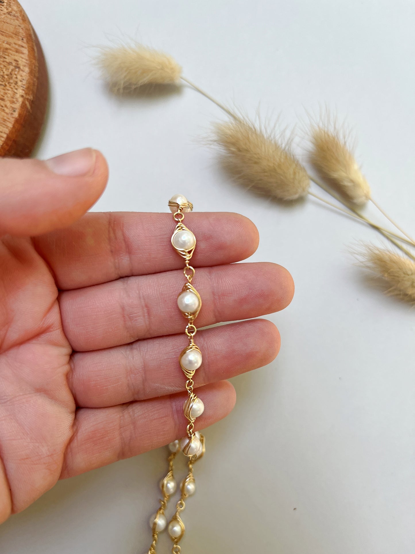 Whimsical Wire Wrap Pearl Necklace