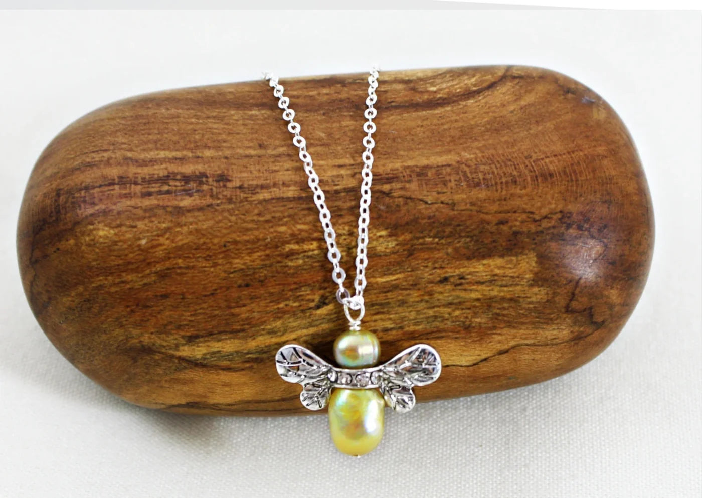 Honey Bee Pearl Pendant Necklace