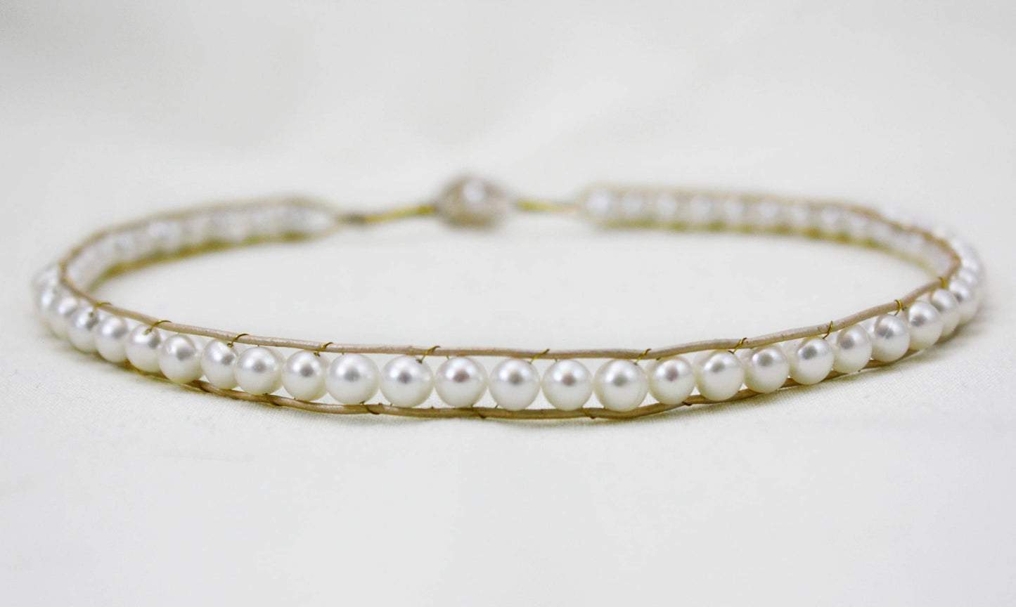 Leather Boho Pearl Choker