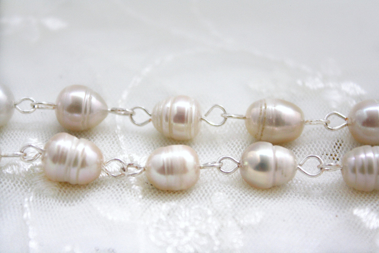 Champagne Rosary Pearl Necklace