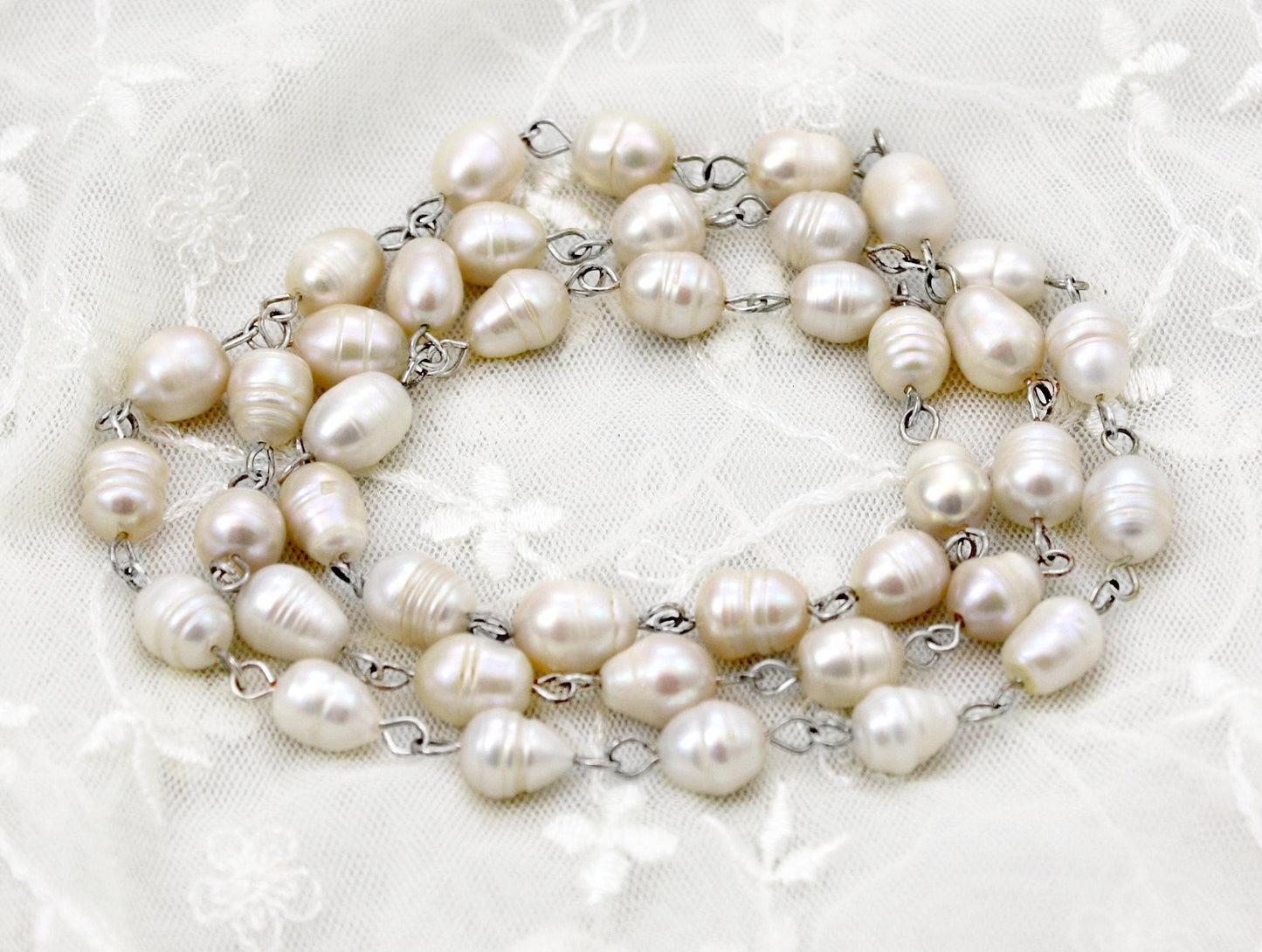 Champagne Rosary Pearl Necklace