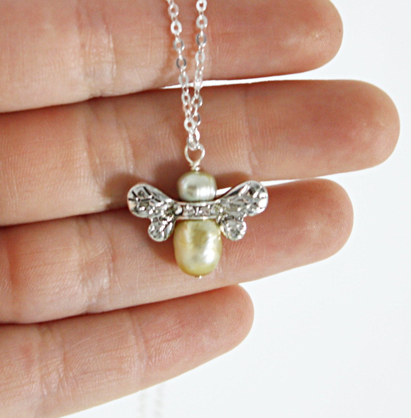 Honey Bee Pearl Pendant Necklace