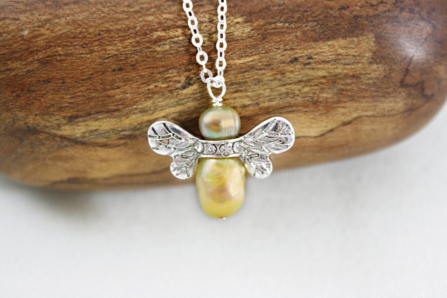 Honey Bee Pearl Pendant Necklace