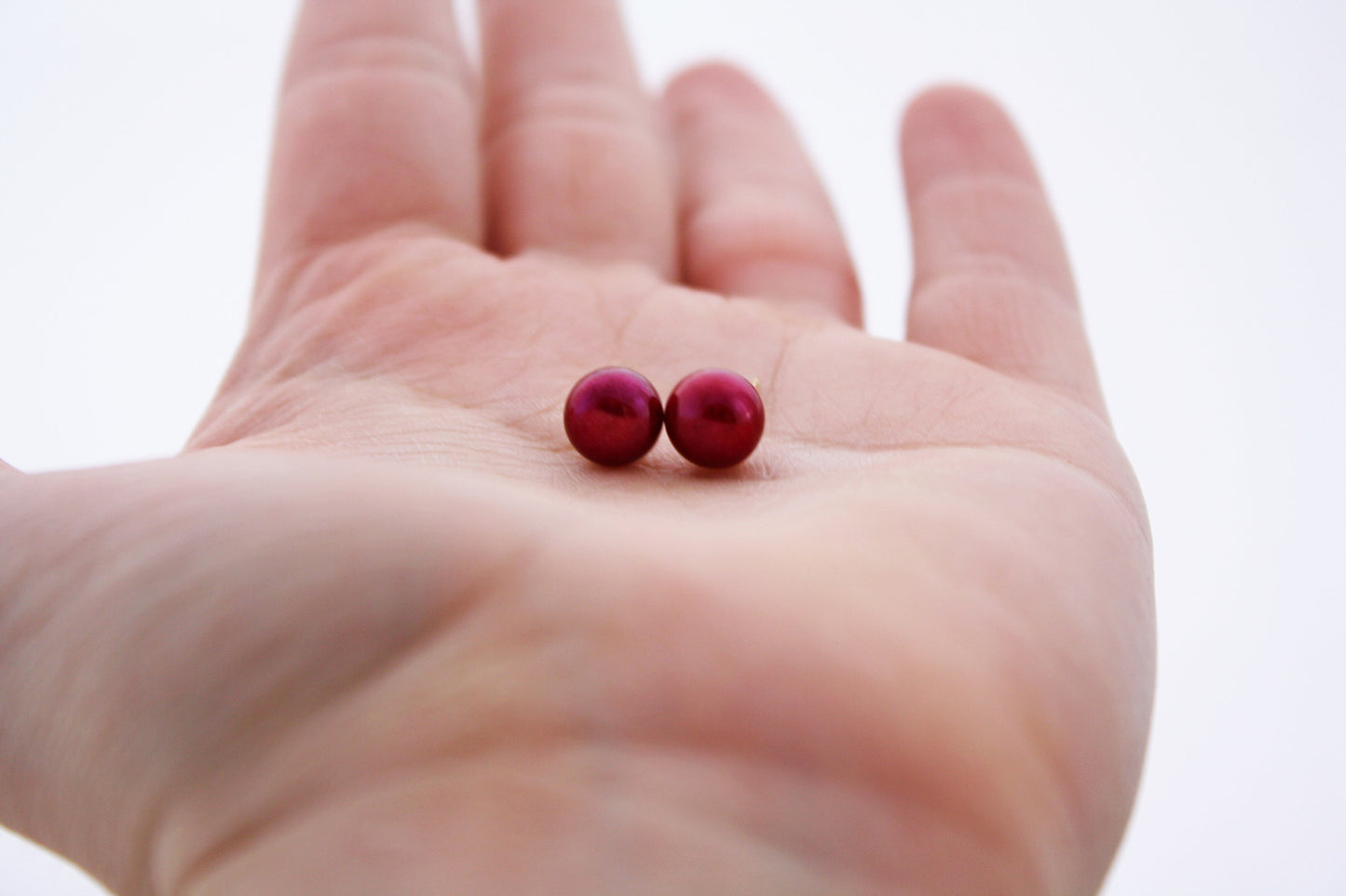 Cranberry Red Pearl Studs