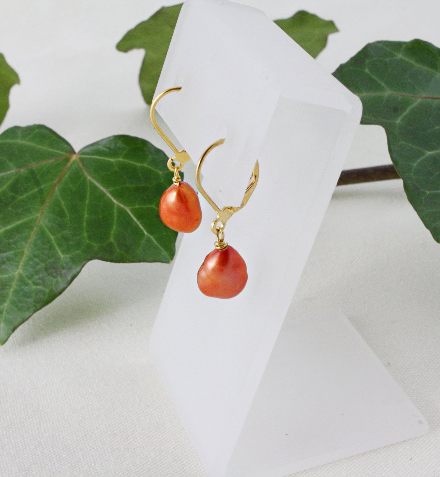 Orange Pearl Drop Earrings