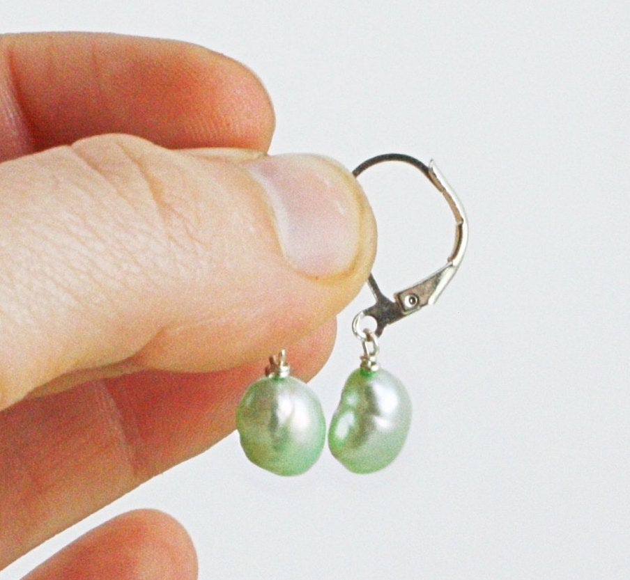 Mint Green Pearl Drop Earrings