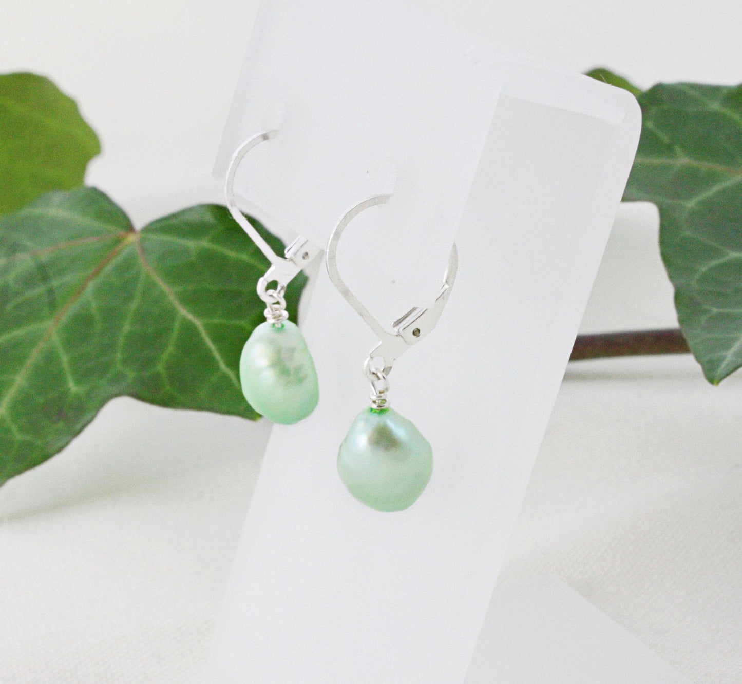 Mint Green Pearl Drop Earrings