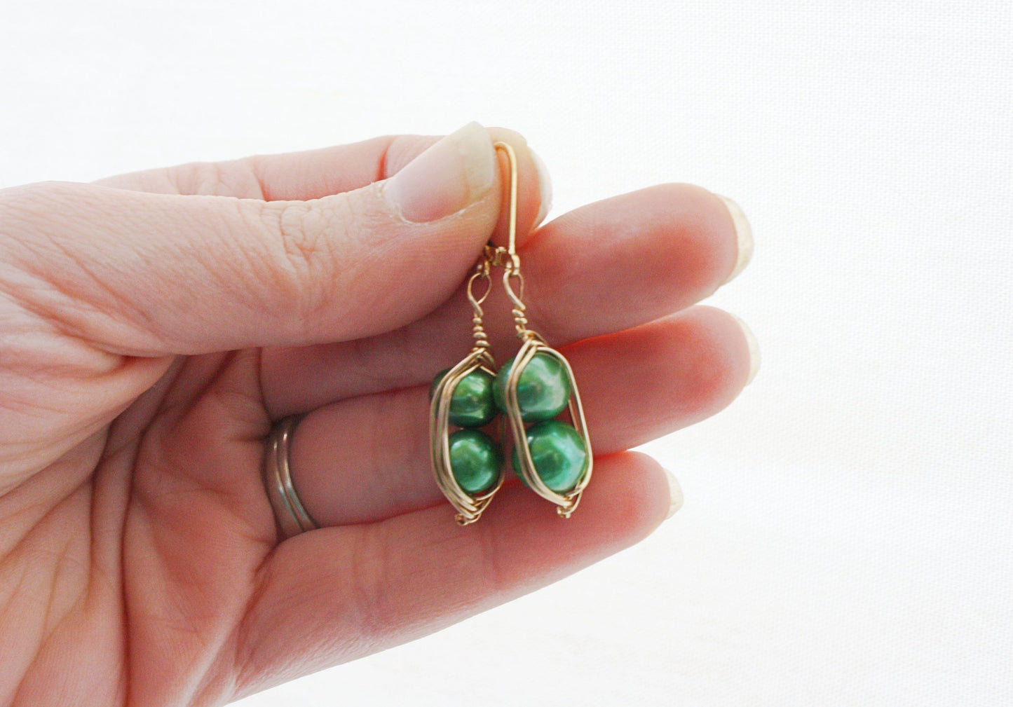 Pea Pod Pearl Drop Earrings