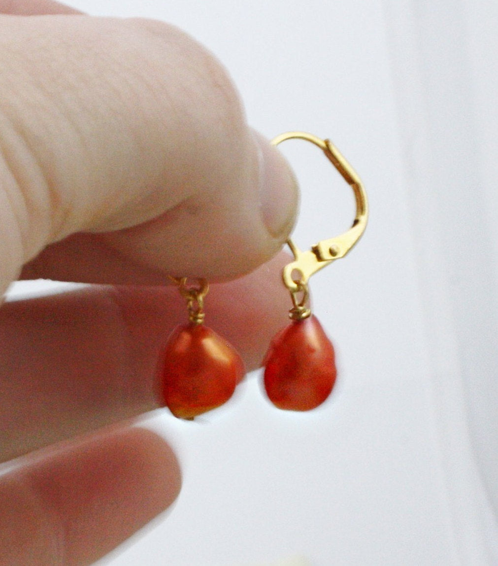 Orange Pearl Drop Earrings