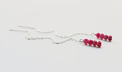 Red Ruby Threader Earrings - July Birthstone