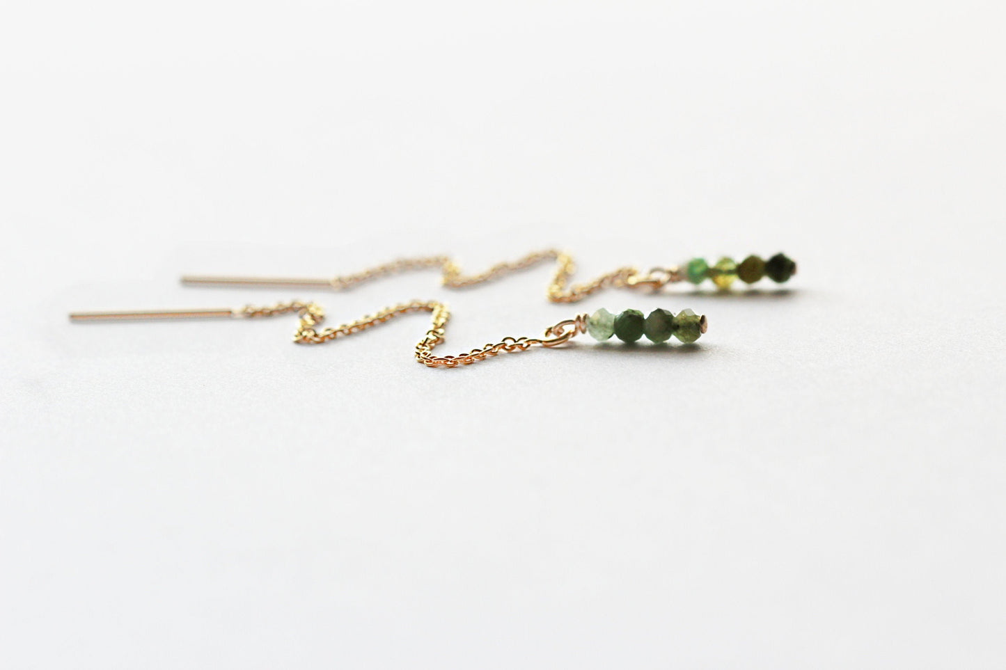 Green Emerald Threader Earrings - May Birthstone