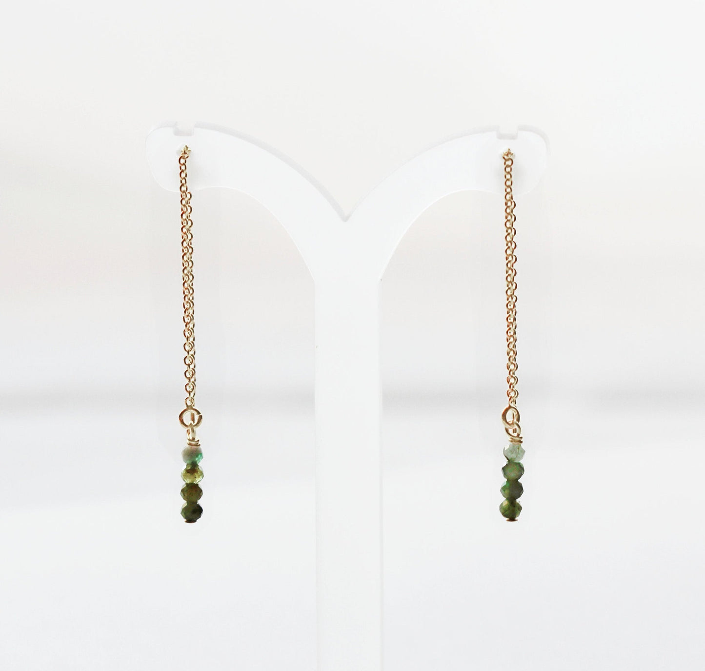 Green Emerald Threader Earrings - May Birthstone