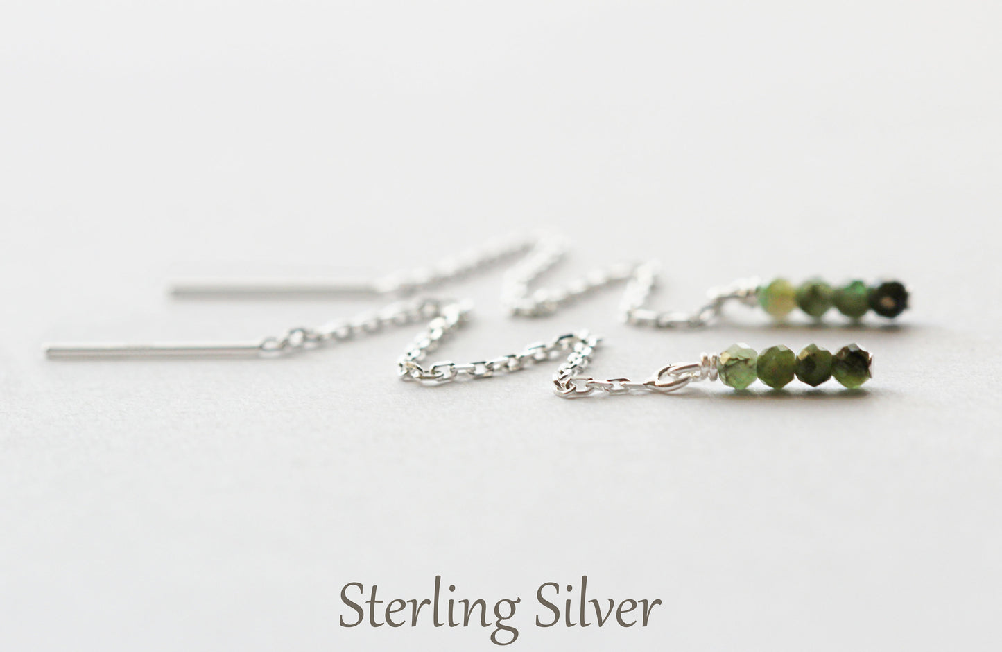 Green Emerald Threader Earrings - May Birthstone