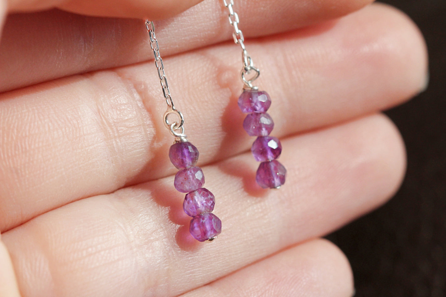 Amethyst Threader Earrings - February Birthstone