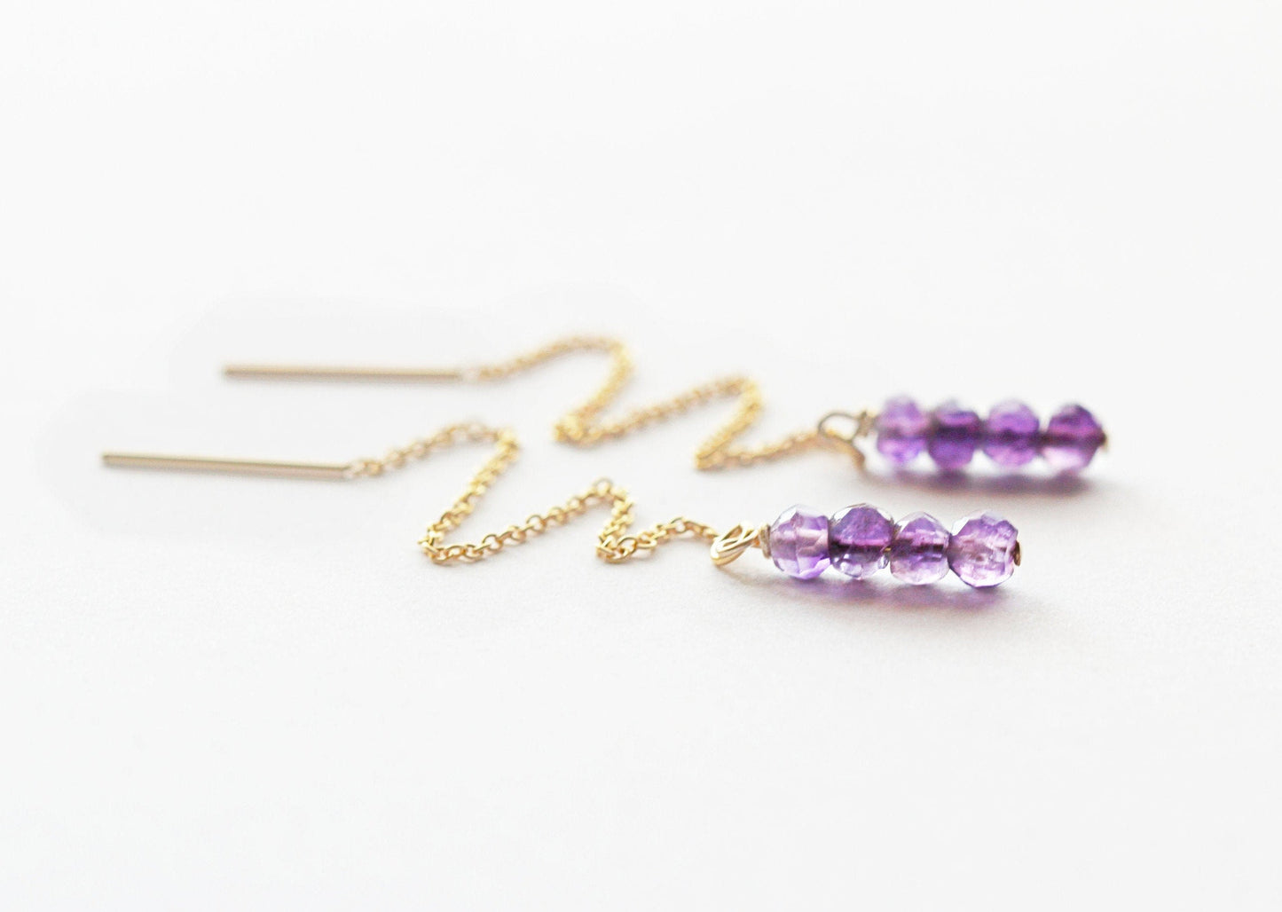 Amethyst Threader Earrings - February Birthstone