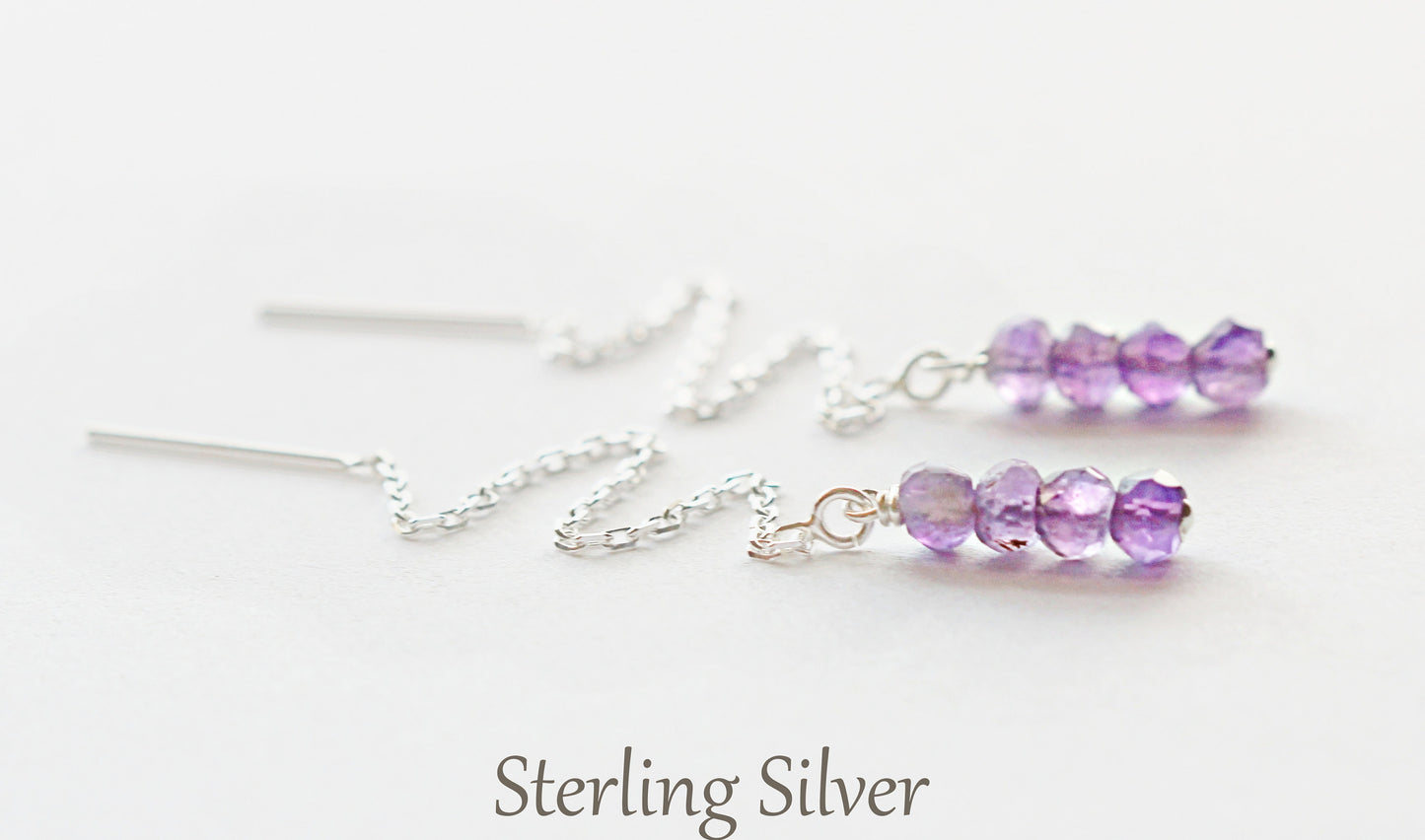 Amethyst Threader Earrings - February Birthstone