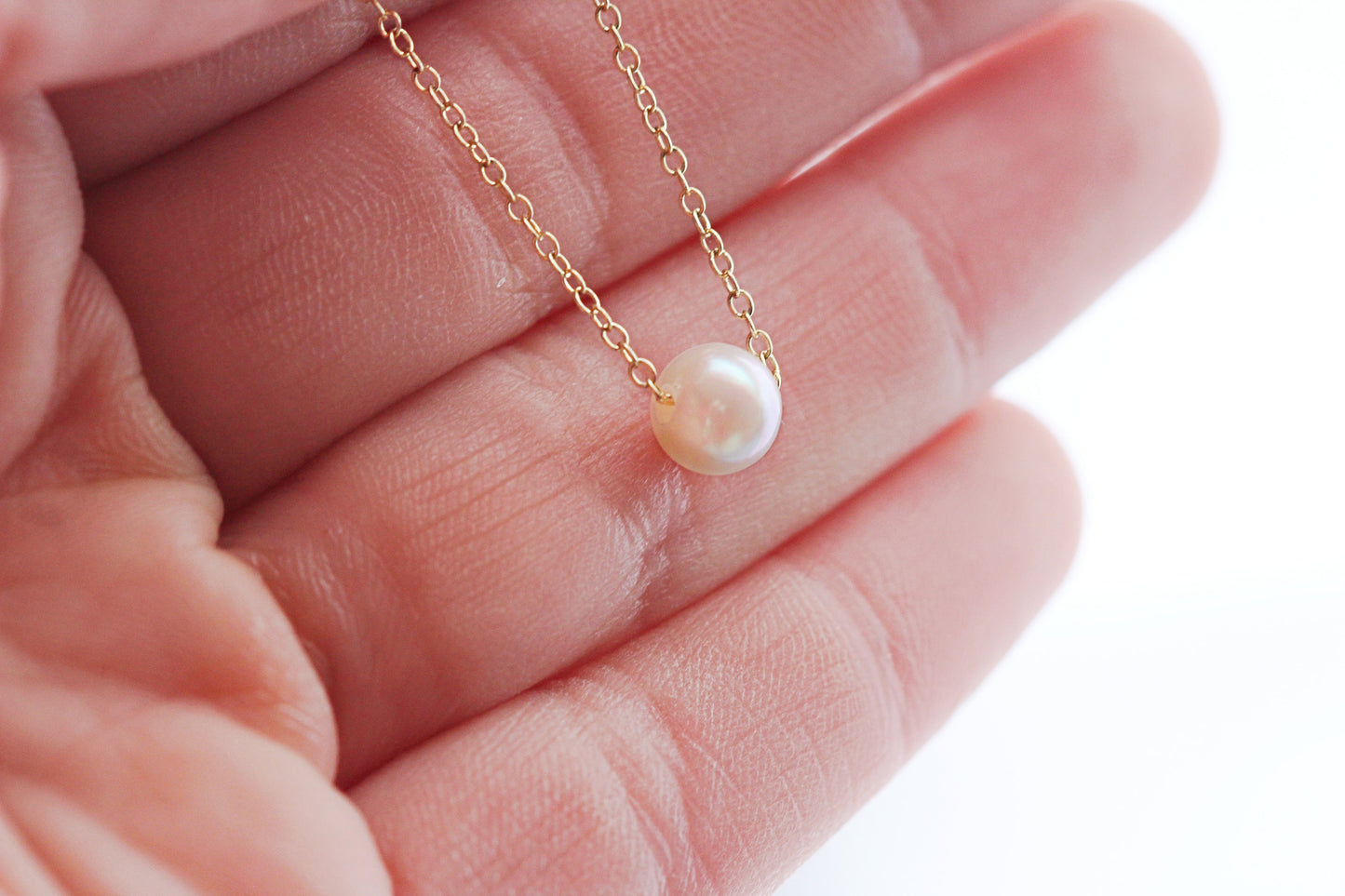 Floating Akoya Pearl Solitaire Necklace