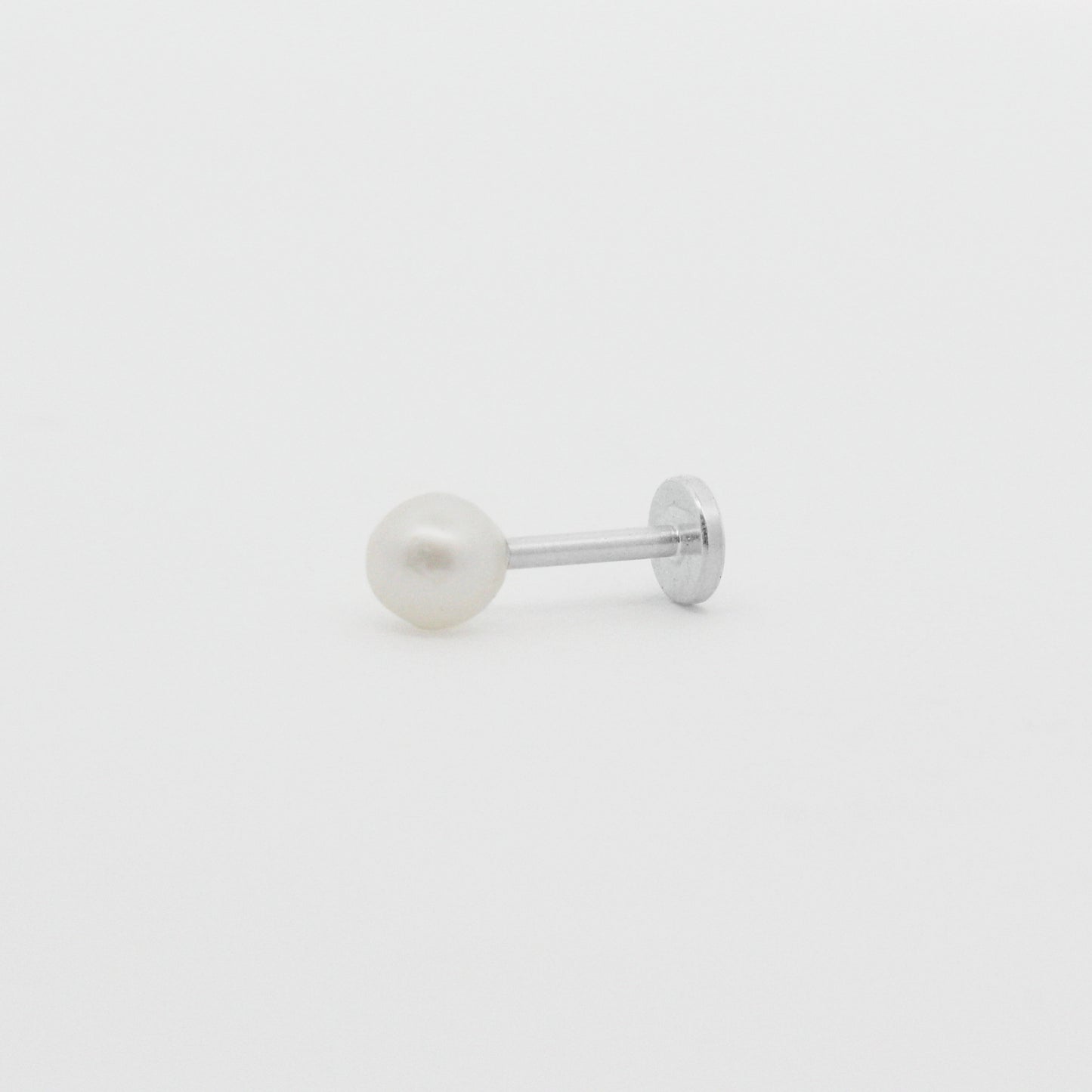 Sterling Silver Saltwater Pearl Flat Back Stud: Single 18 Gauge Hypoallergenic Labret, Comfort Labret for Helix, Conch, Tragus, and Lobe Piercings
