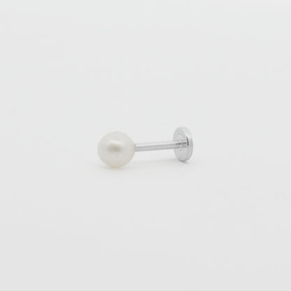 Sterling Silver Saltwater Pearl Flat Back Stud: Single 18 Gauge Hypoallergenic Labret, Comfort Labret for Helix, Conch, Tragus, and Lobe Piercings