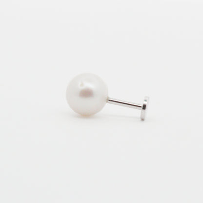Sterling Silver Saltwater Pearl Flat Back Stud: Single 18 Gauge Hypoallergenic Labret, Comfort Labret for Helix, Conch, Tragus, and Lobe Piercings