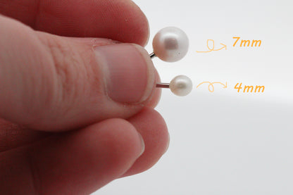 Sterling Silver Saltwater Pearl Flat Back Stud: Single 18 Gauge Hypoallergenic Labret, Comfort Labret for Helix, Conch, Tragus, and Lobe Piercings