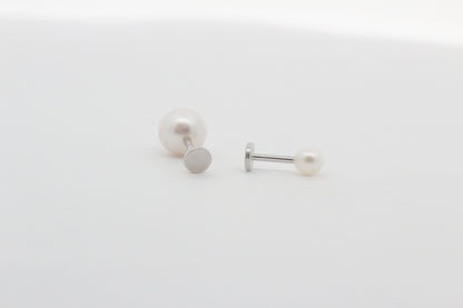 Sterling Silver Saltwater Pearl Flat Back Stud: Single 18 Gauge Hypoallergenic Labret, Comfort Labret for Helix, Conch, Tragus, and Lobe Piercings