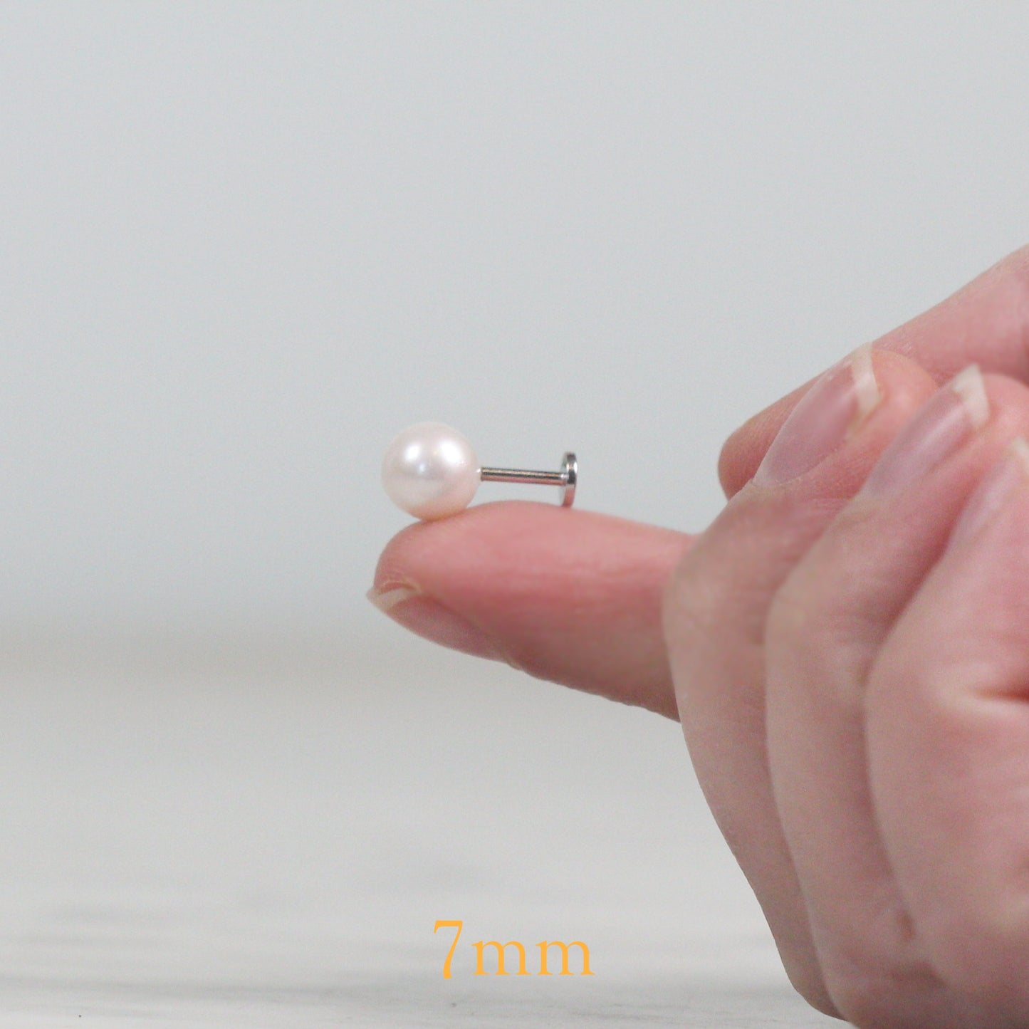 Sterling Silver Saltwater Pearl Flat Back Stud: Single 18 Gauge Hypoallergenic Labret, Comfort Labret for Helix, Conch, Tragus, and Lobe Piercings