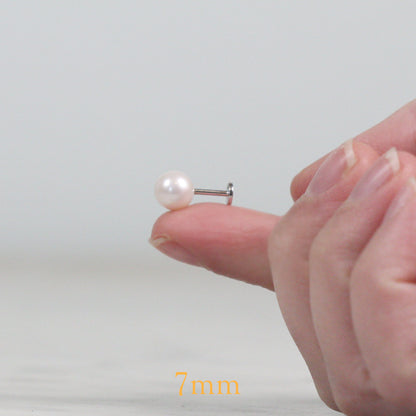 Sterling Silver Saltwater Pearl Flat Back Stud: Single 18 Gauge Hypoallergenic Labret, Comfort Labret for Helix, Conch, Tragus, and Lobe Piercings