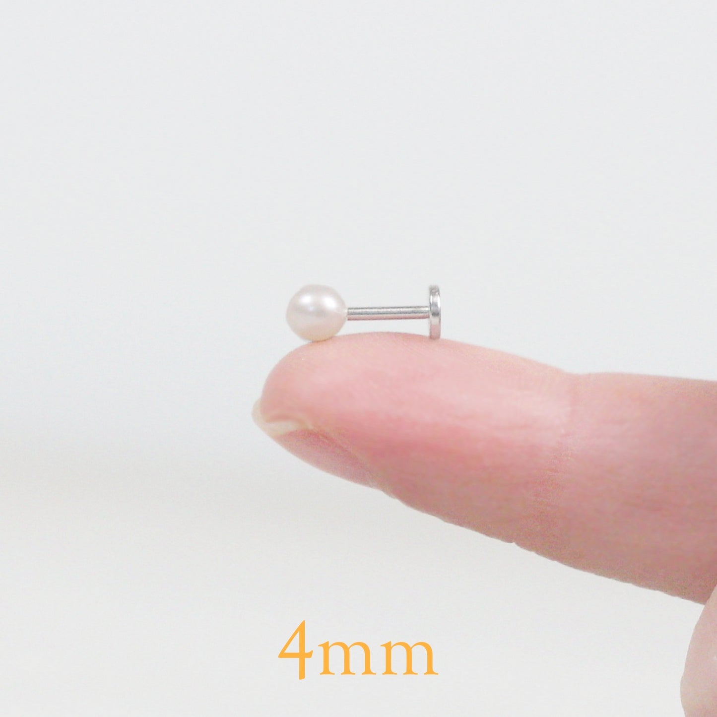 Sterling Silver Saltwater Pearl Flat Back Stud: Single 18 Gauge Hypoallergenic Labret, Comfort Labret for Helix, Conch, Tragus, and Lobe Piercings