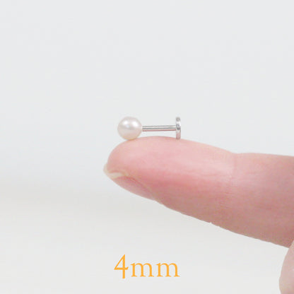 Sterling Silver Saltwater Pearl Flat Back Stud: Single 18 Gauge Hypoallergenic Labret, Comfort Labret for Helix, Conch, Tragus, and Lobe Piercings