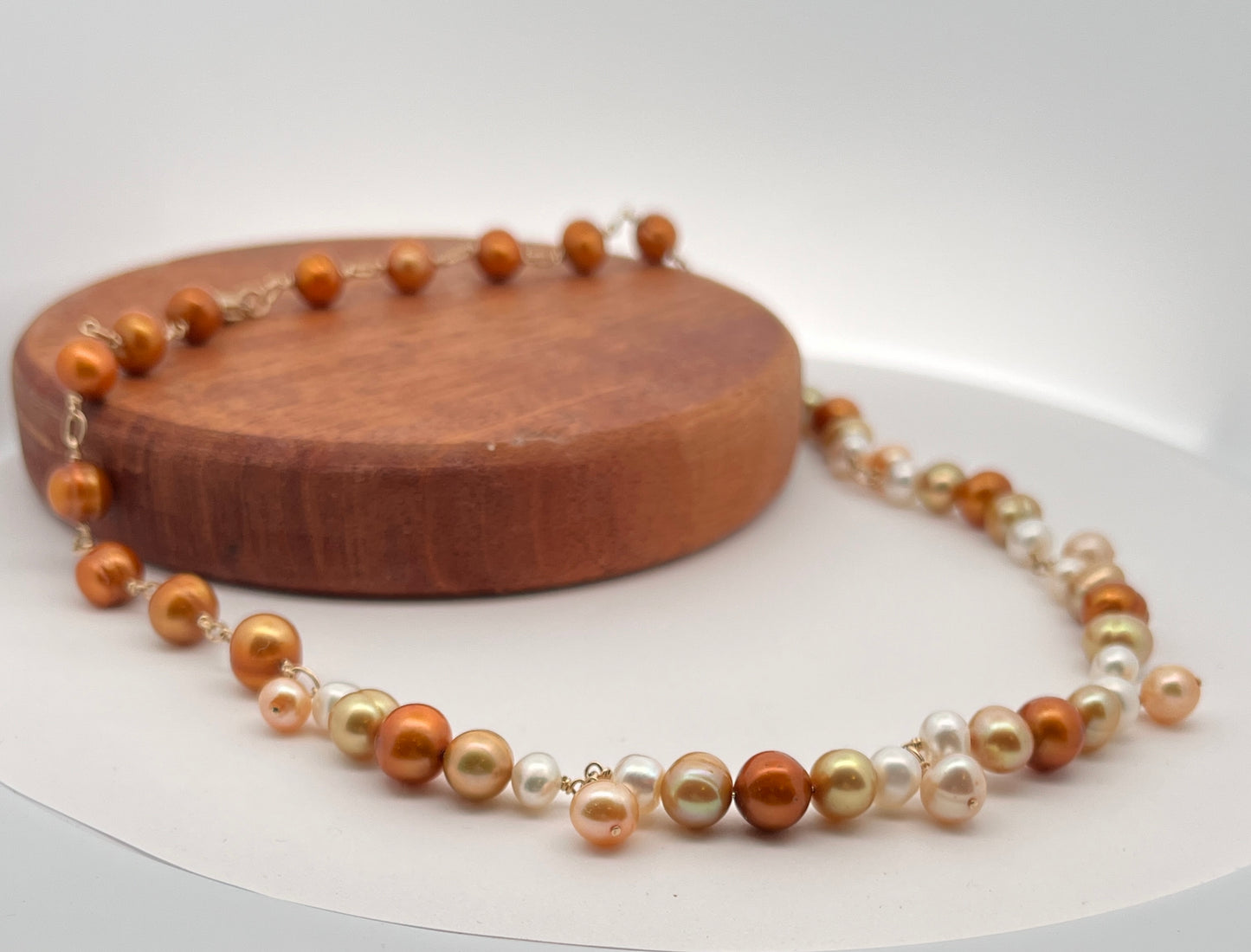 Pumpkin Spice Pearl Necklace and Earrings Set