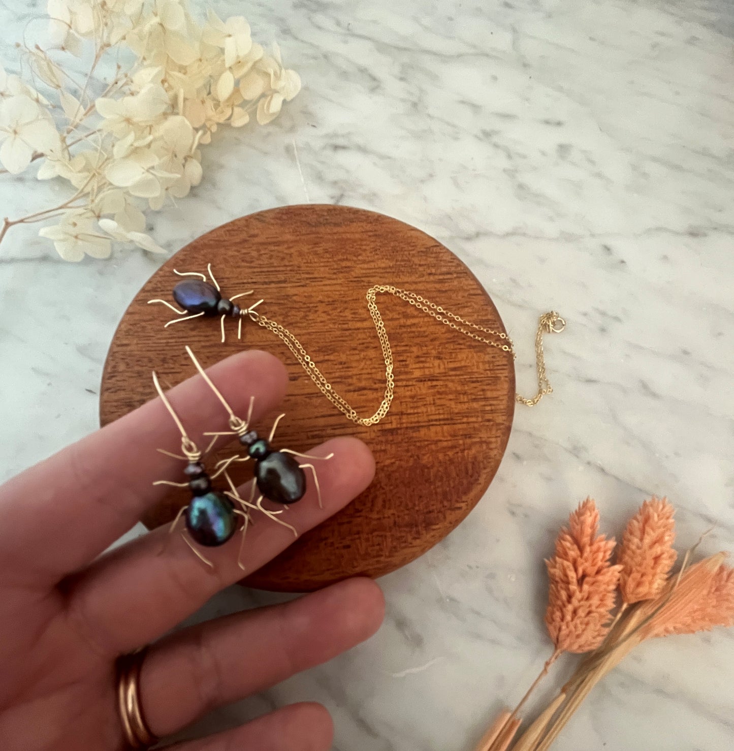 Beetle Earrings and Necklace