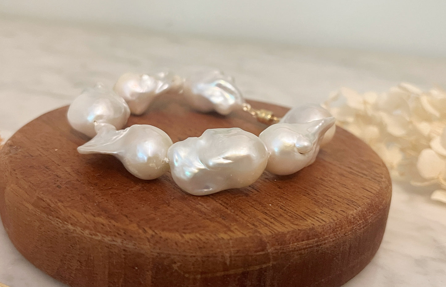 Large Baroque Freshwater Pearl Bracelet, Magnetic Clasp Pearl Bracelet, Hand Knotted Silk