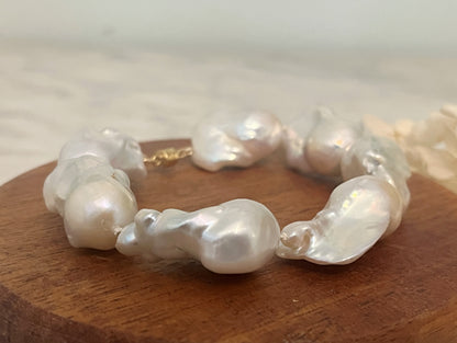 Large Baroque Freshwater Pearl Bracelet, Magnetic Clasp Pearl Bracelet, Hand Knotted Silk