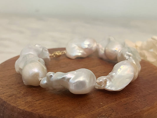 Large Baroque Freshwater Pearl Bracelet, Magnetic Clasp Pearl Bracelet, Hand Knotted Silk