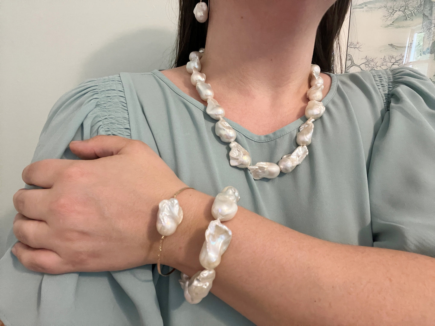 Large Baroque Pearl Necklace, Magnetic Clasp Necklace, Chunky Statement Necklace, Hand Knotted Silk