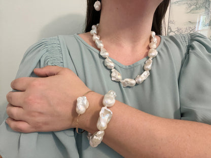 Large Baroque Pearl Necklace, Magnetic Clasp Necklace, Chunky Statement Necklace, Hand Knotted Silk