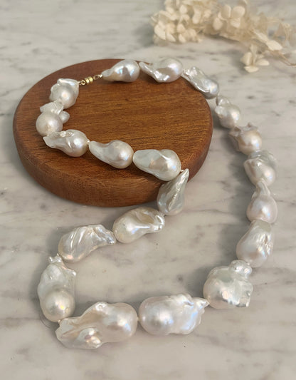 Large Baroque Pearl Necklace, Magnetic Clasp Necklace, Chunky Statement Necklace, Hand Knotted Silk