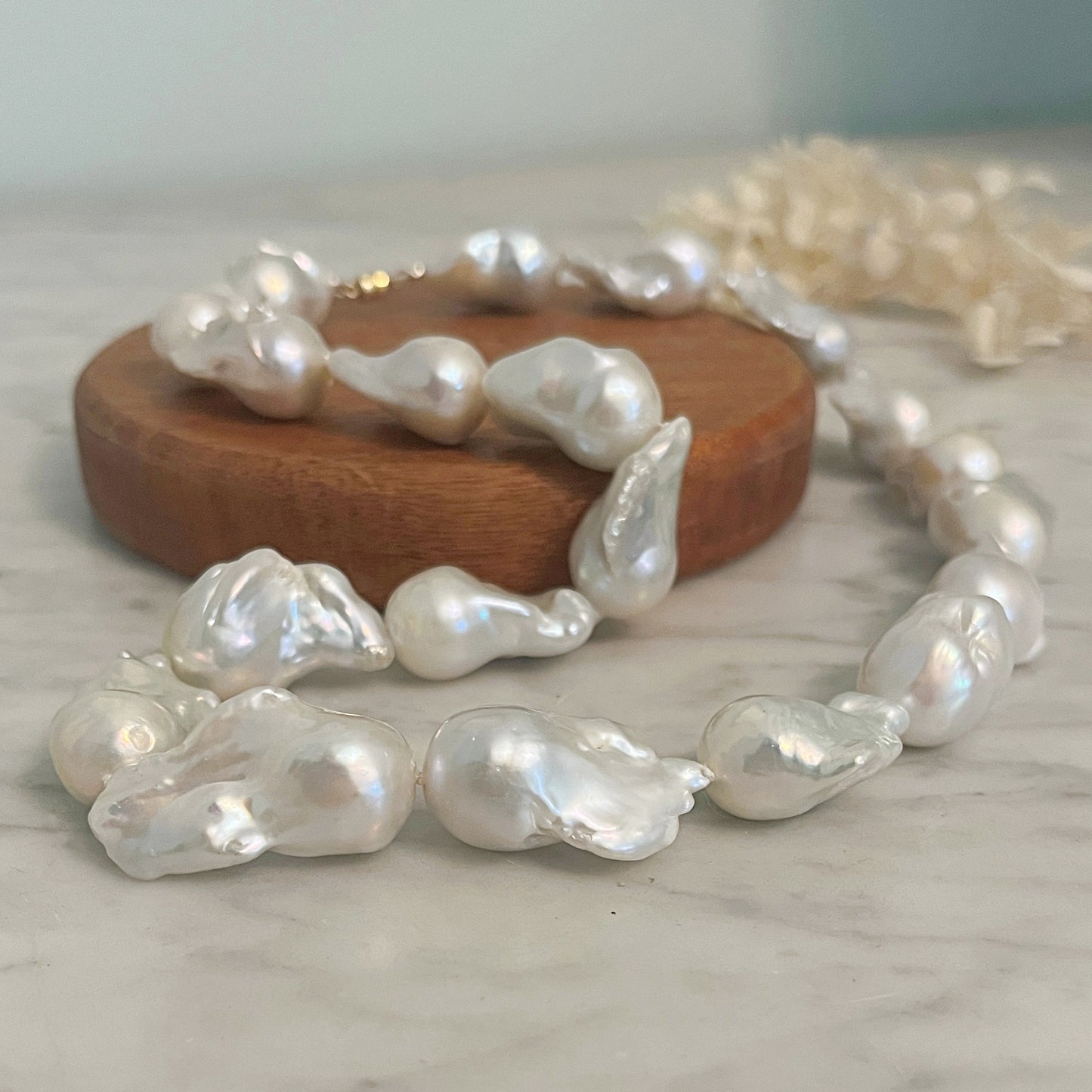 Large Baroque Pearl Necklace, Magnetic Clasp Necklace, Chunky Statement Necklace, Hand Knotted Silk