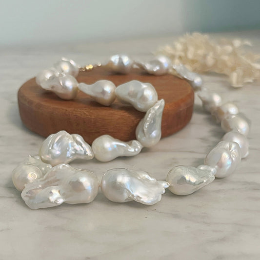 Large Baroque Pearl Necklace, Magnetic Clasp Necklace, Chunky Statement Necklace, Hand Knotted Silk