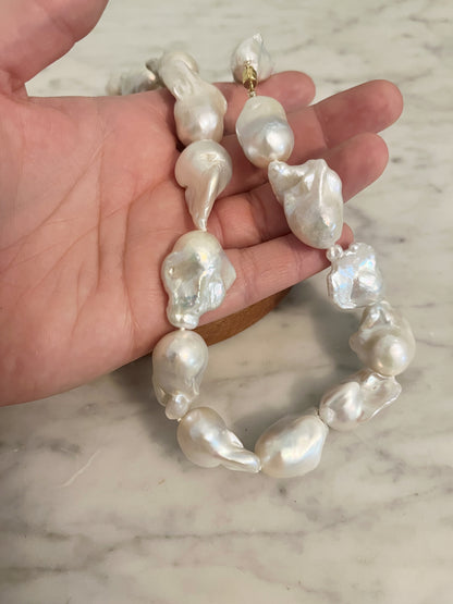 Large Baroque Pearl Necklace, Magnetic Clasp Necklace, Chunky Statement Necklace, Hand Knotted Silk