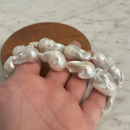 Large Baroque Pearl Necklace, Magnetic Clasp Necklace, Chunky Statement Necklace, Hand Knotted Silk