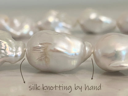 Large Baroque Pearl Necklace, Magnetic Clasp Necklace, Chunky Statement Necklace, Hand Knotted Silk