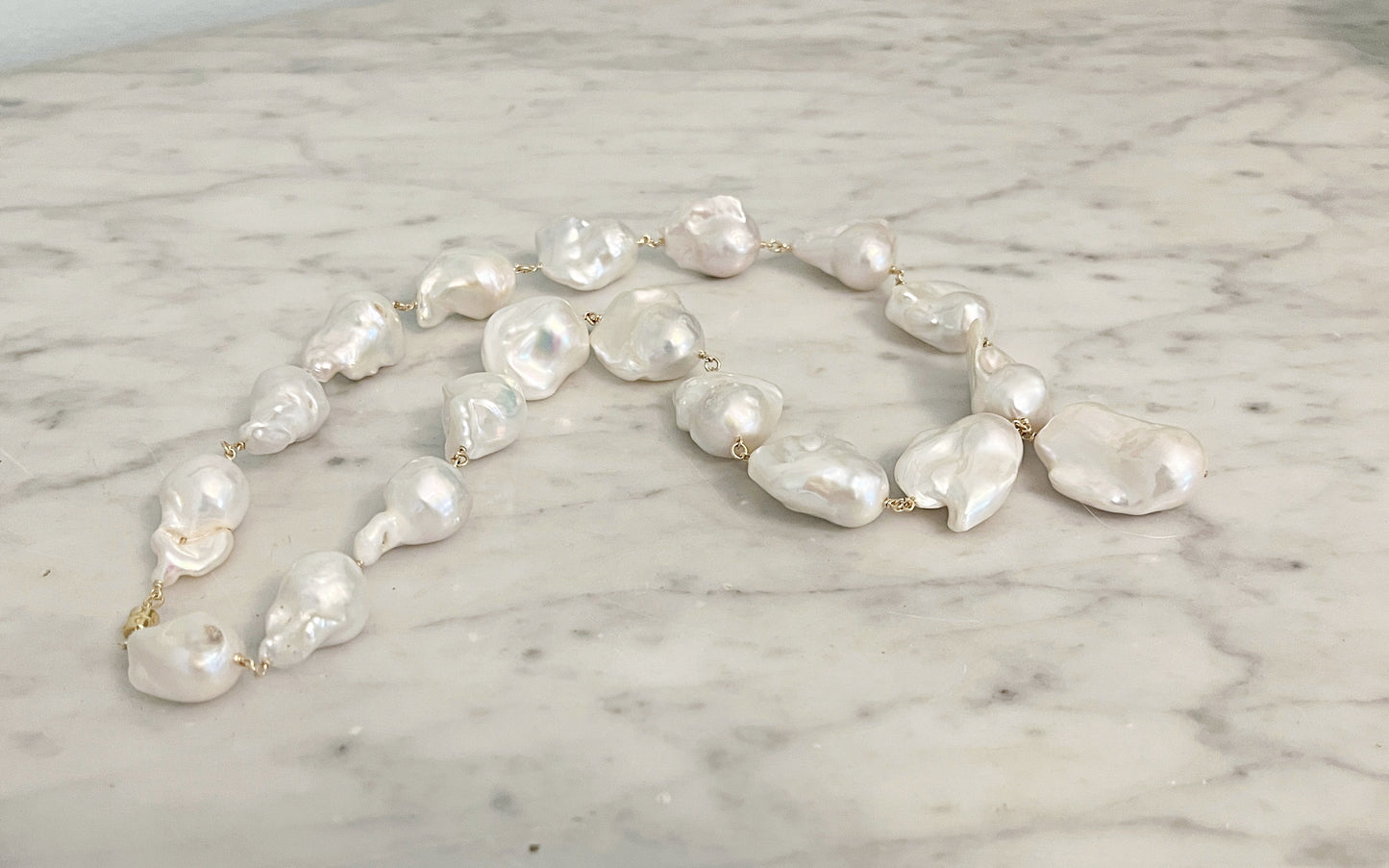 Large Baroque Pearl Chain Necklace, Graduated Baroque Pearls, 14K Gold or Sterling Silver Magnetic Clasp Necklace