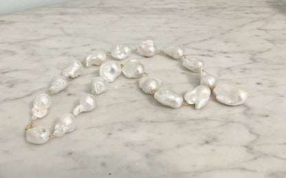 Large Baroque Pearl Chain Necklace, Graduated Baroque Pearls, 14K Gold or Sterling Silver Magnetic Clasp Necklace