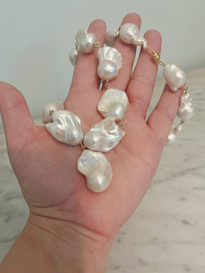 Large Baroque Pearl Chain Necklace, Graduated Baroque Pearls, 14K Gold or Sterling Silver Magnetic Clasp Necklace