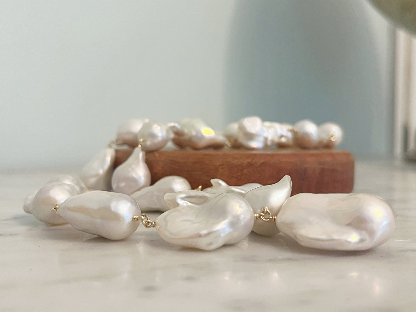 Large Baroque Pearl Chain Necklace, Graduated Baroque Pearls, 14K Gold or Sterling Silver Magnetic Clasp Necklace
