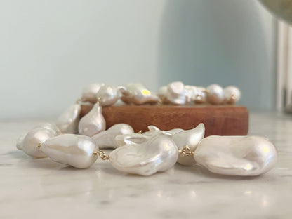 Large Baroque Pearl Chain Necklace, Graduated Baroque Pearls, 14K Gold or Sterling Silver Magnetic Clasp Necklace